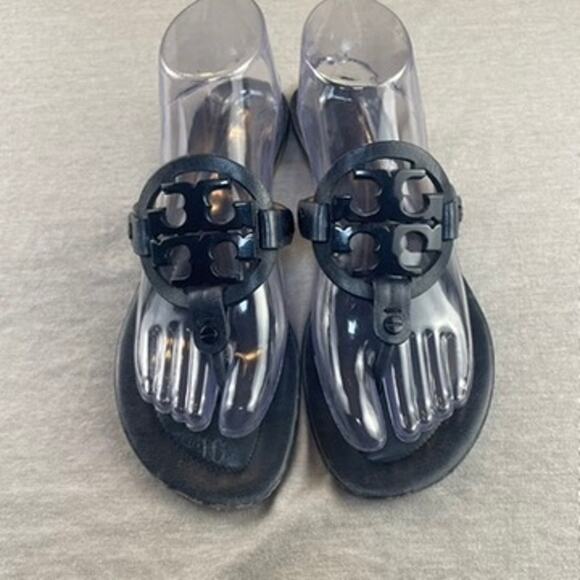 Tory Burch Miller Sandals Shoes Black Patent Leather 9 M - Picture 1 of 13